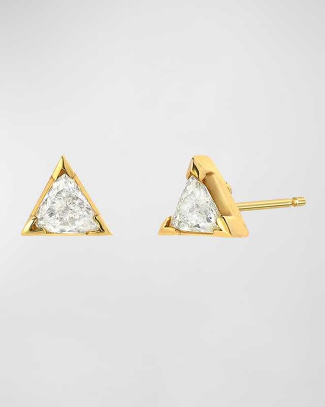 14K Gold Diamond Trillion Stud Earrings